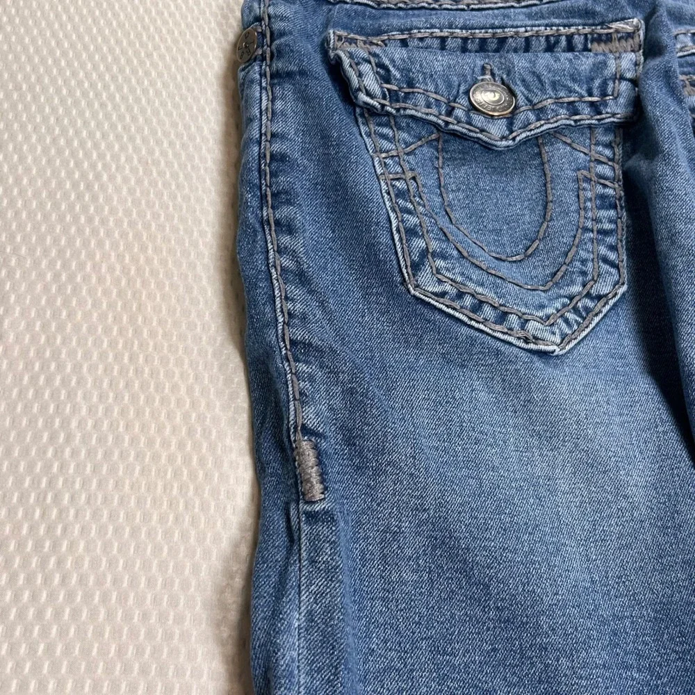 True Religion Rocco Relaxed Skinny Denim Shorts Blue Thick Stitch Mens 31